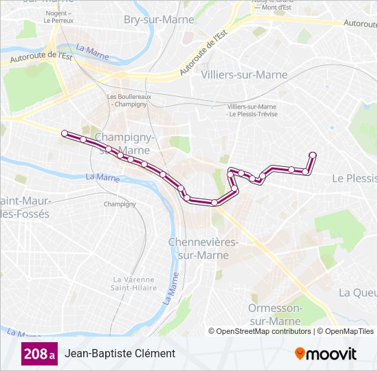 208A Bus Line Map