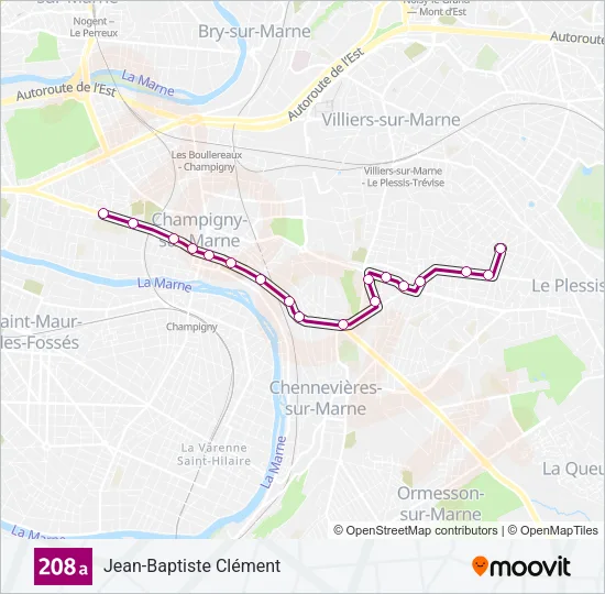 Plan de la ligne 208A de bus