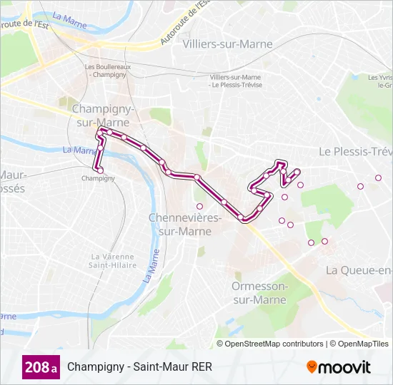 208B Bus Line Map