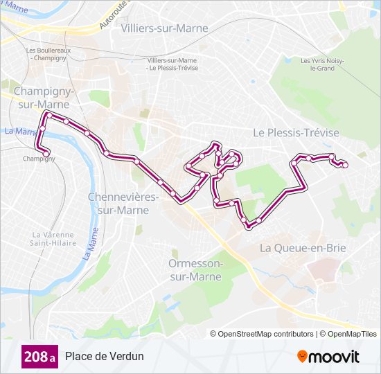 Plan de la ligne 208B de bus