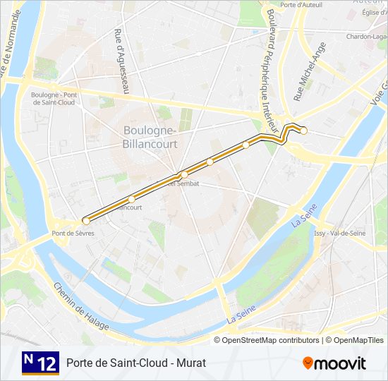 Plan de la ligne N12 de bus