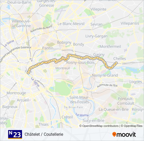 Plan de la ligne N23 de bus