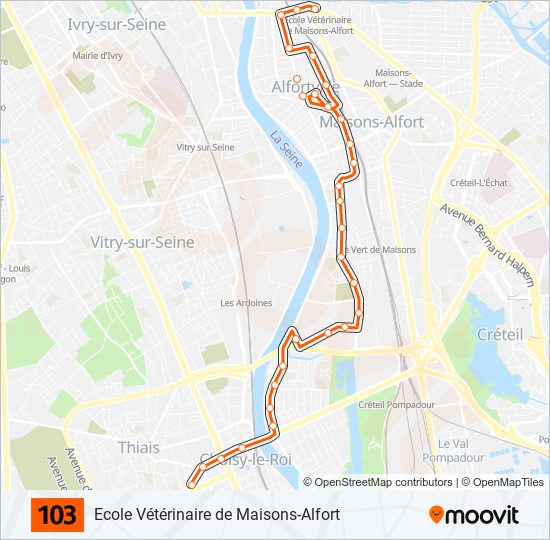 103 bus Line Map