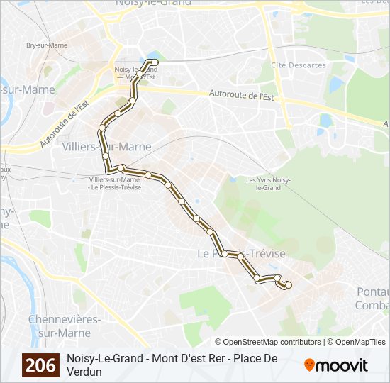 Plan de la ligne 206 de bus