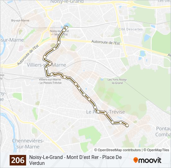 Mapa de 206 de autobús