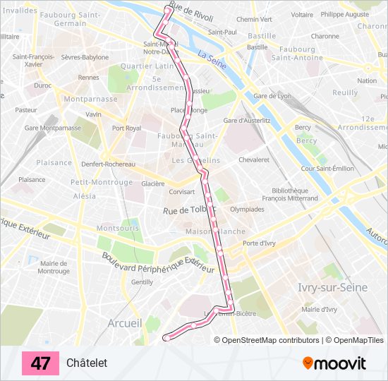 Plan de la ligne 47 de bus