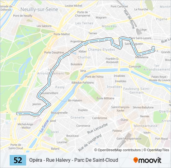 Plan de la ligne 52 de bus