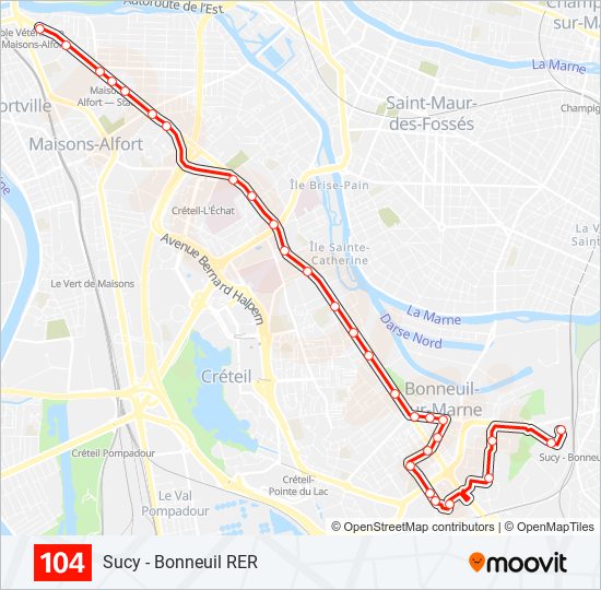 Plan de la ligne 104 de bus