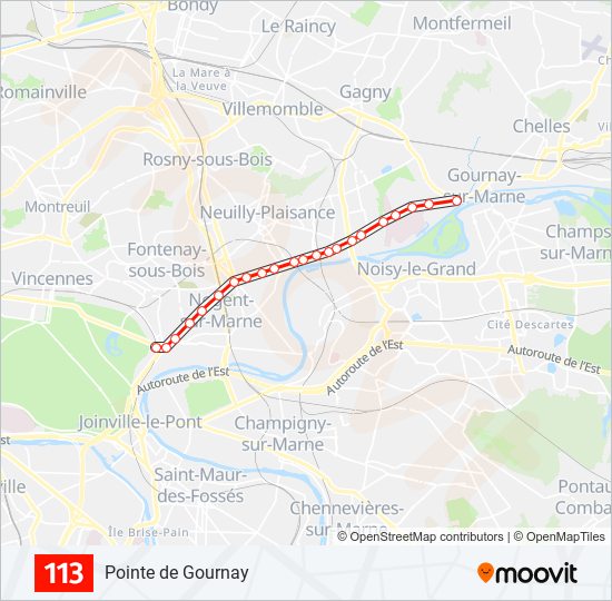 Plan de la ligne 113 de bus