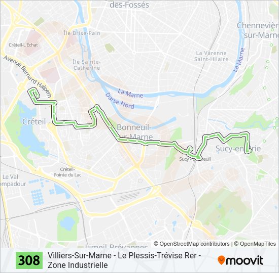 Plan de la ligne 308 de bus