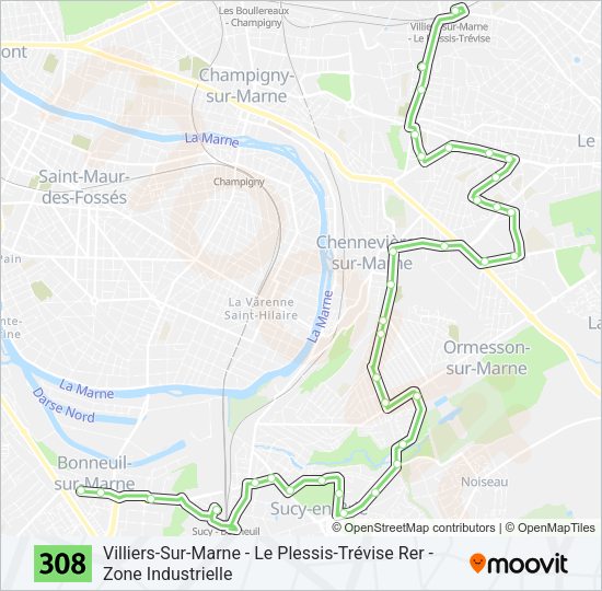 Plan de la ligne 308 de bus