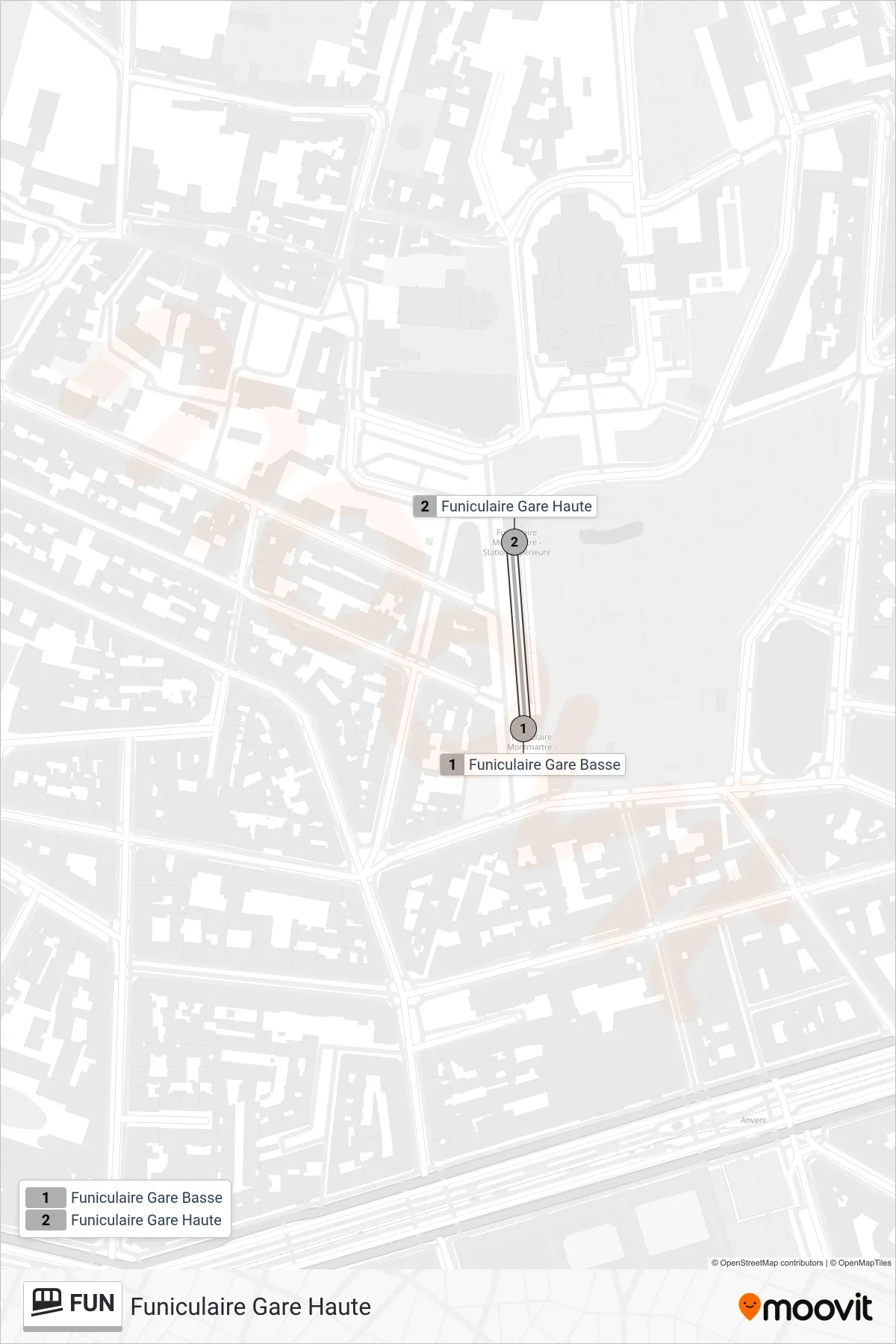FUN funicular Line (Funiculaire Gare Haute) route and stops on a map