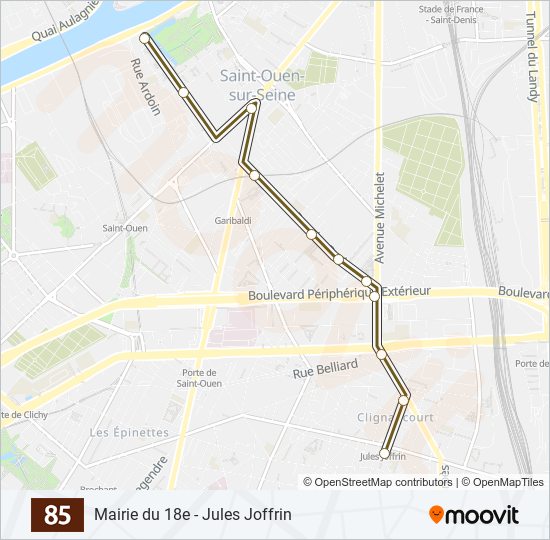 Plan de la ligne 85 de bus