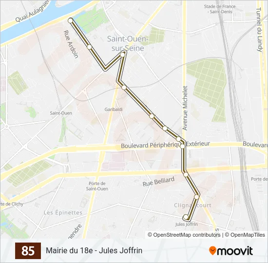Plan de la ligne 85 de bus