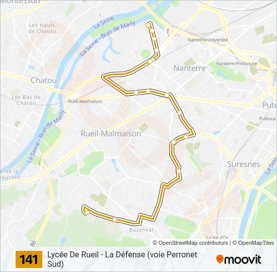 Plan de la ligne 141 de bus