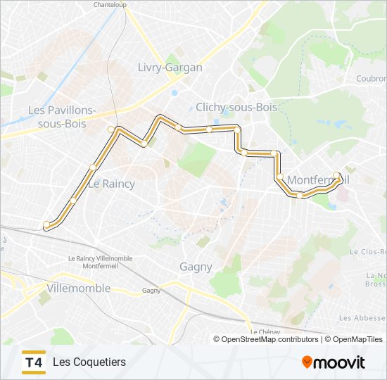 Plan de la ligne T4 de tram