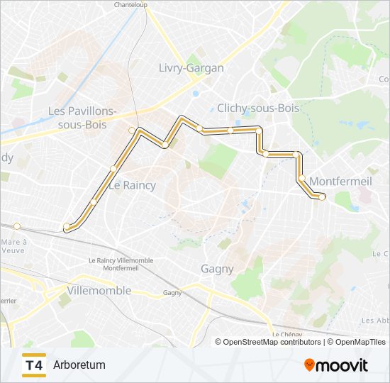 Plan de la ligne T4 de tram
