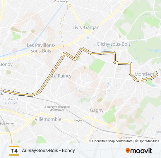 Plan de la ligne T4 de tram