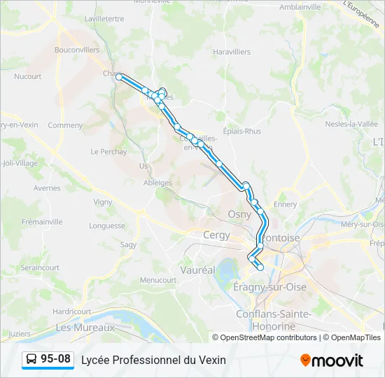 Plan de la ligne 95-08 de bus