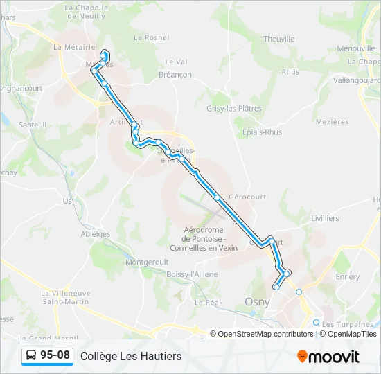 Plan de la ligne 95-08 de bus
