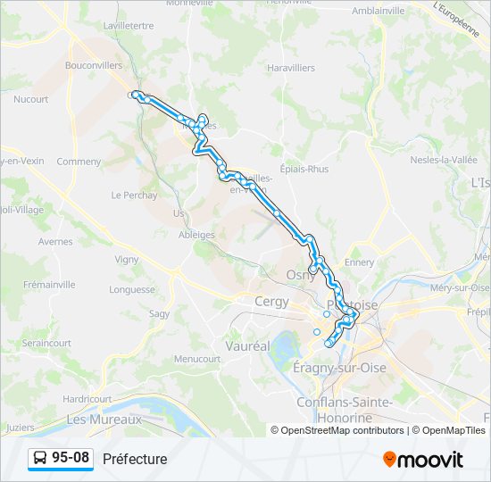 Plan de la ligne 95-08 de bus