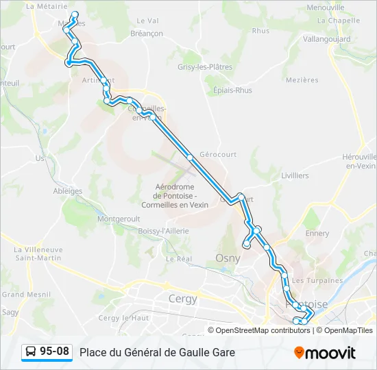 Plan de la ligne 95-08 de bus