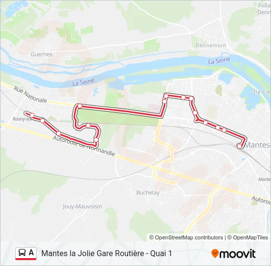 Plan de la ligne A de bus