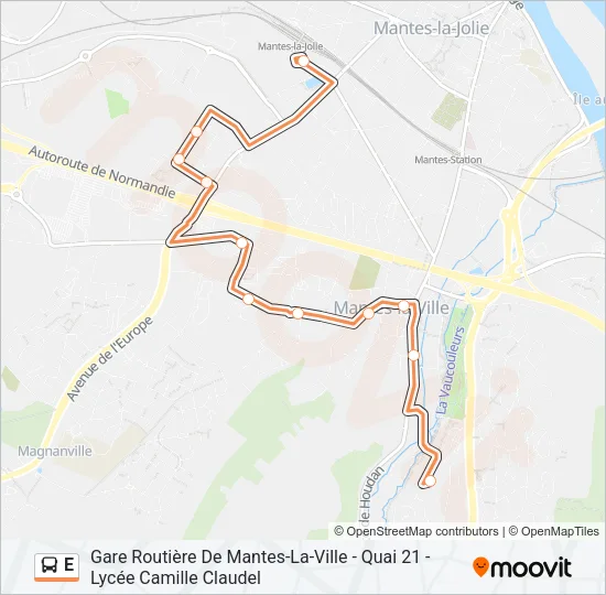 Plan de la ligne E de bus