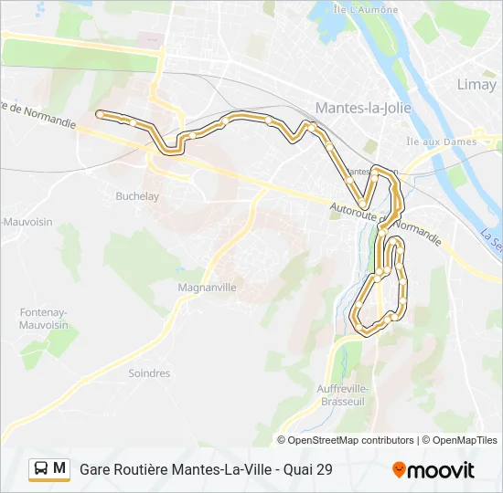 Plan de la ligne M de bus