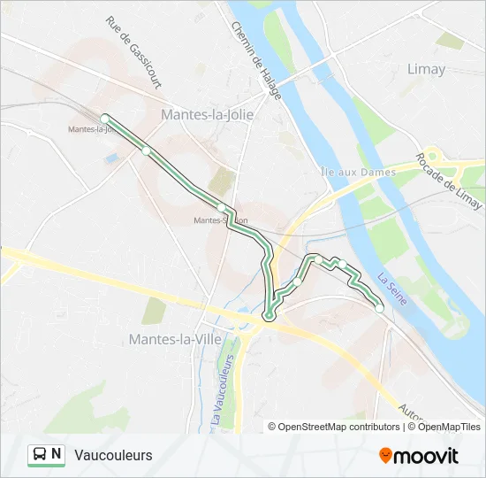 Plan de la ligne N de bus