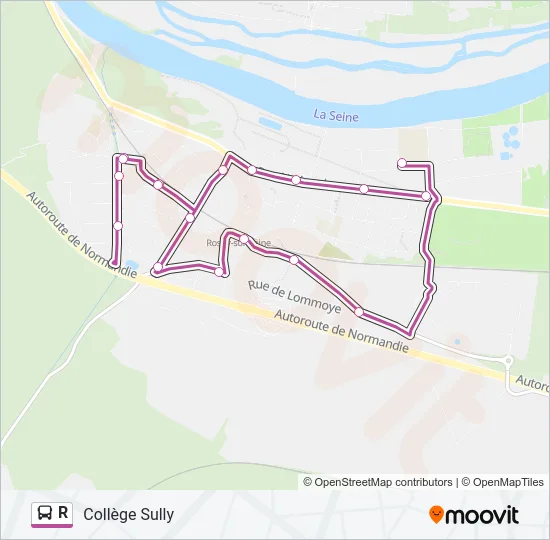 Plan de la ligne R de bus