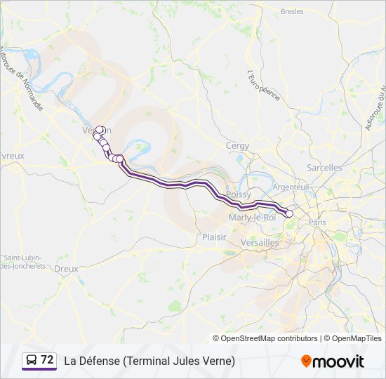 Plan de la ligne 72 de bus