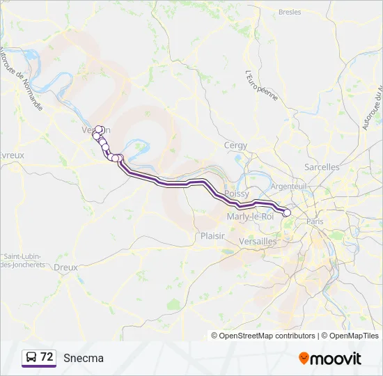 Plan de la ligne 72 de bus