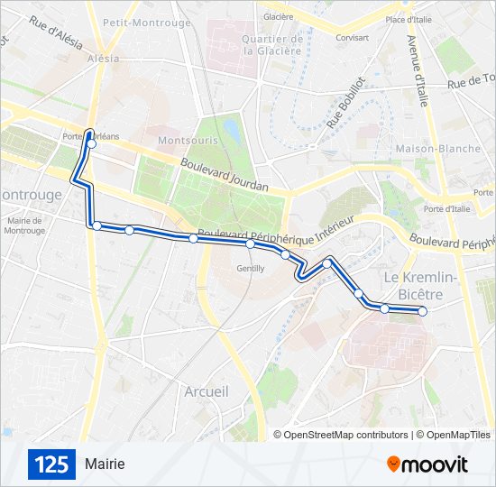 Plan de la ligne 125 de bus