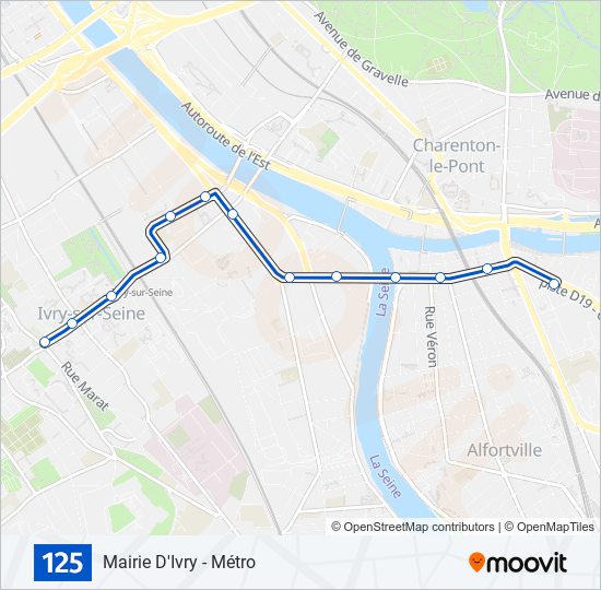 Plan de la ligne 125 de bus