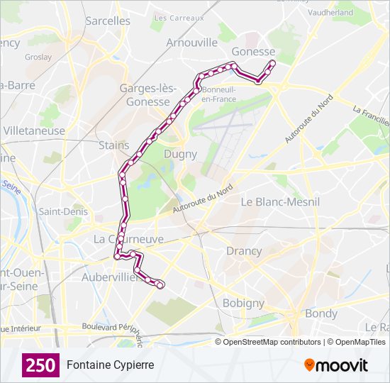 Mapa de 250 de autobús