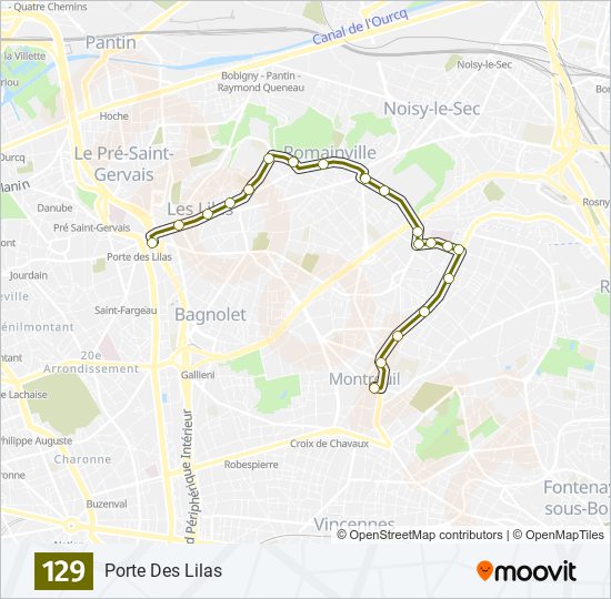 Plan de la ligne 129 de bus