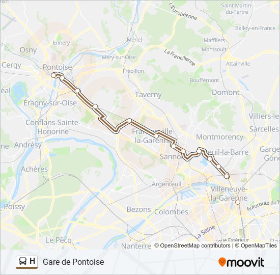 Plan de la ligne H de bus