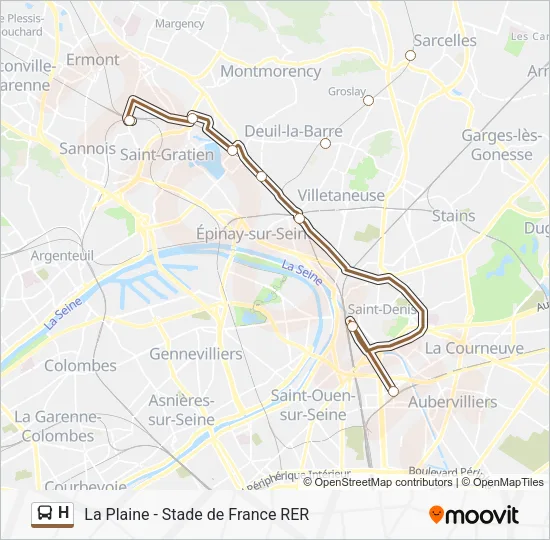 Plan de la ligne H de bus
