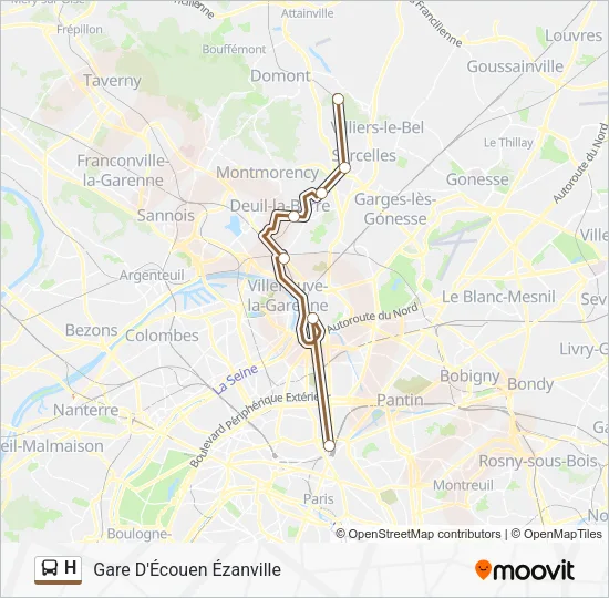 Plan de la ligne H de bus