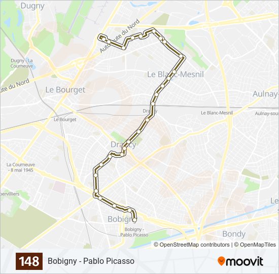 Plan de la ligne 148 de bus