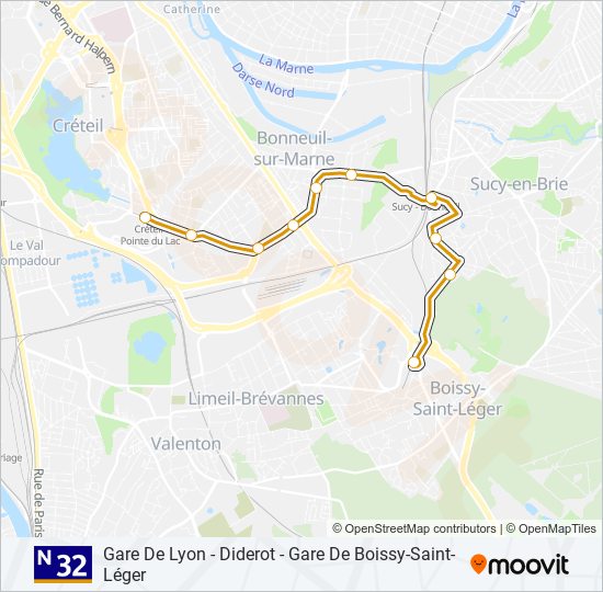 Plan de la ligne N32 de bus