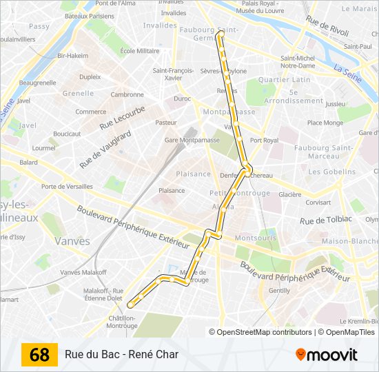 Plan de la ligne 68 de bus
