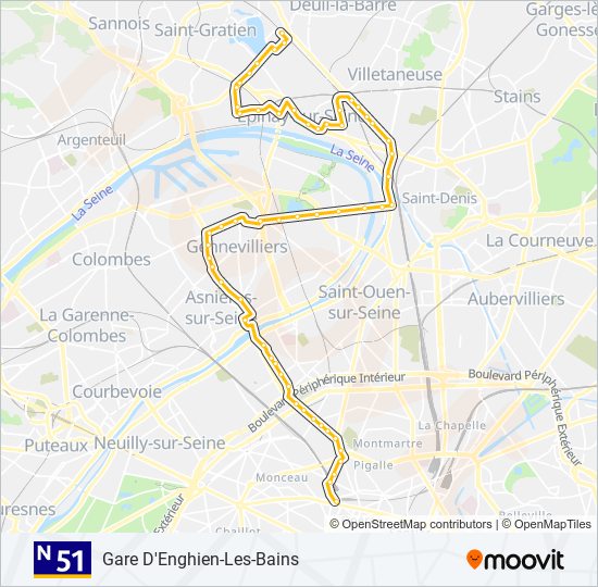 Plan de la ligne N51 de bus