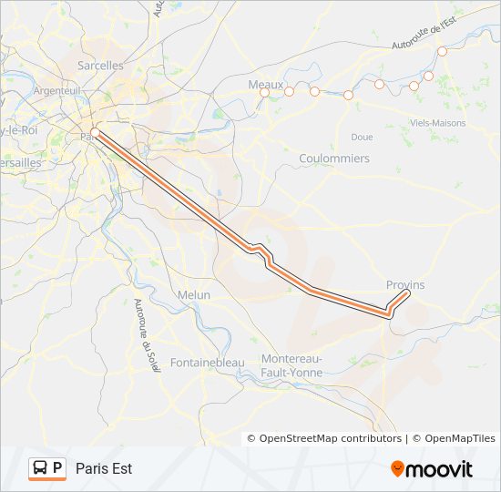 Plan de la ligne P de bus