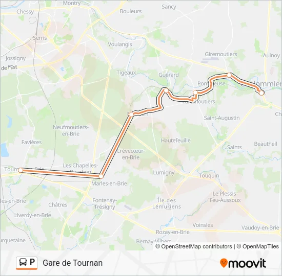 Plan de la ligne P de bus