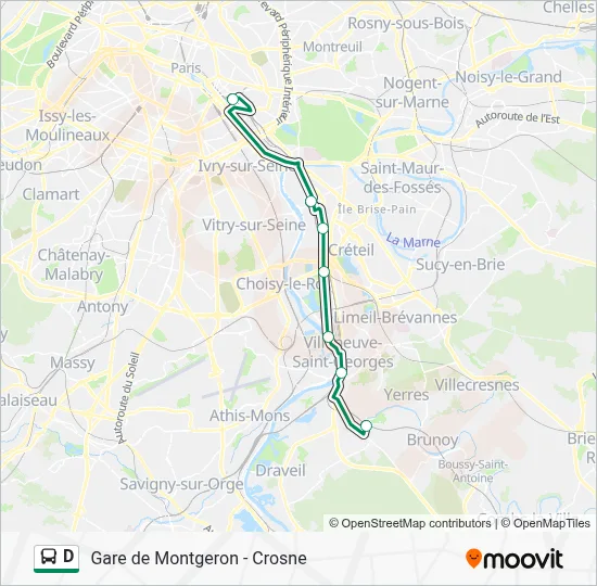 D Route: Schedules, Stops & Maps - Gare de Montgeron - Crosne