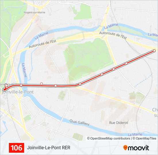 Plan de la ligne 106 de bus