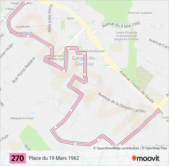 Plan de la ligne 270 de bus