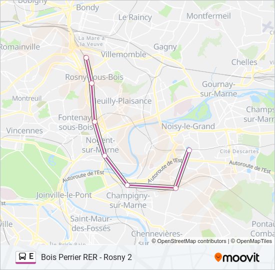 Plan de la ligne E de bus